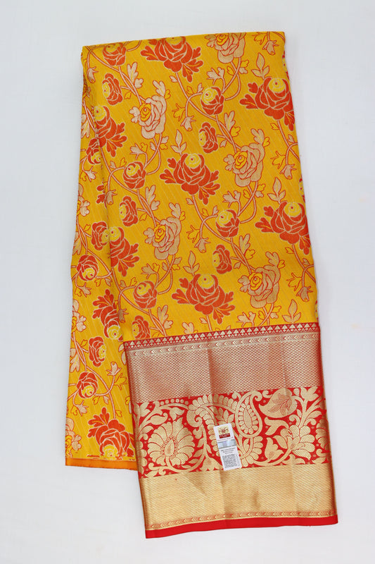 Classy Yellow Pure Kanchipuram Pattu Pavada - My First Saree