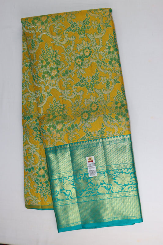 Royal Yellow Pure Kanchipuram Pattu Pavada - My First Saree