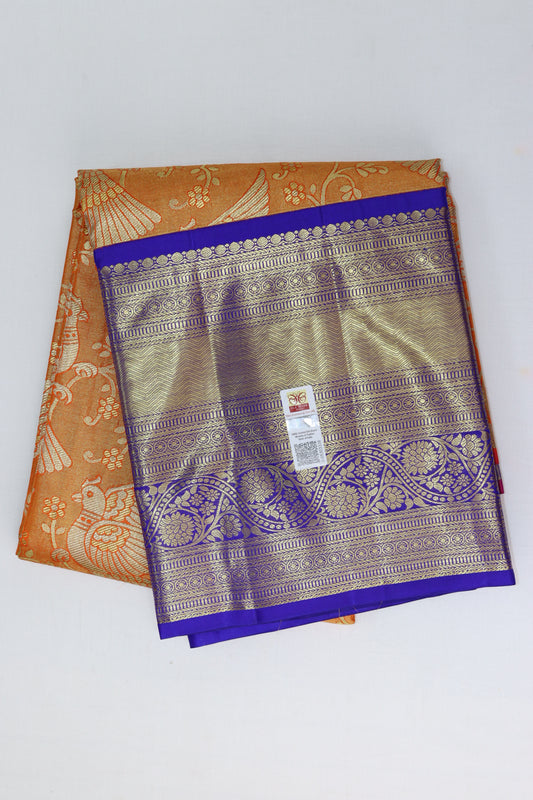 Timeless Fire Orange Kanchipuram Pattu Pavada From Weavers and Best on Online