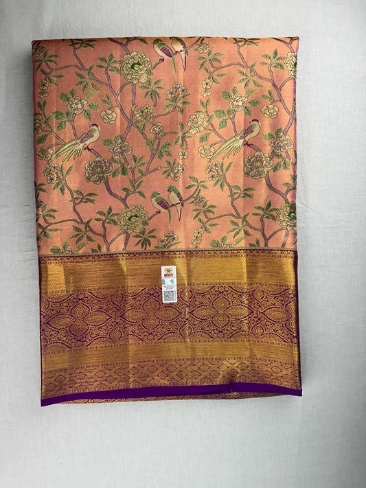 Traditional Orange Cream color Kachipuram Silk saree