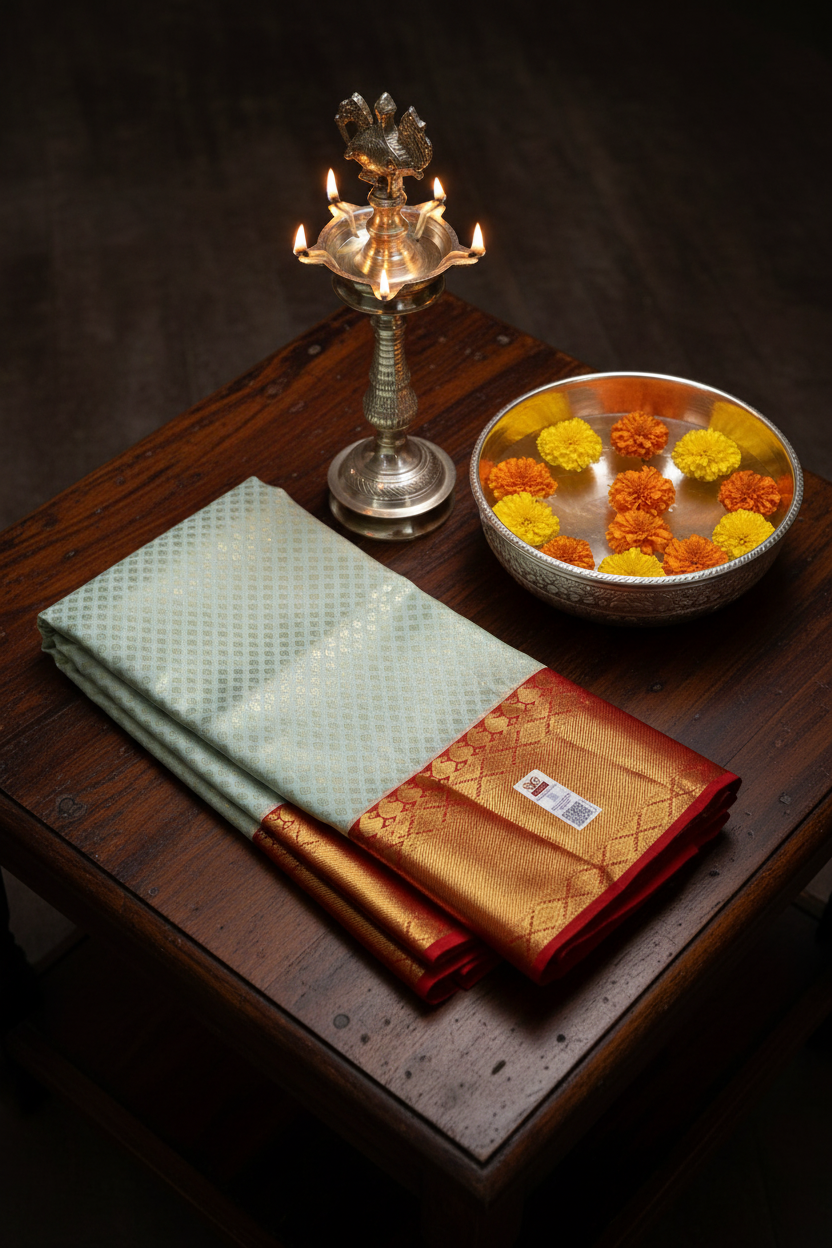 Stunning Pale Aqua Blue Kanchipuram Silk saree