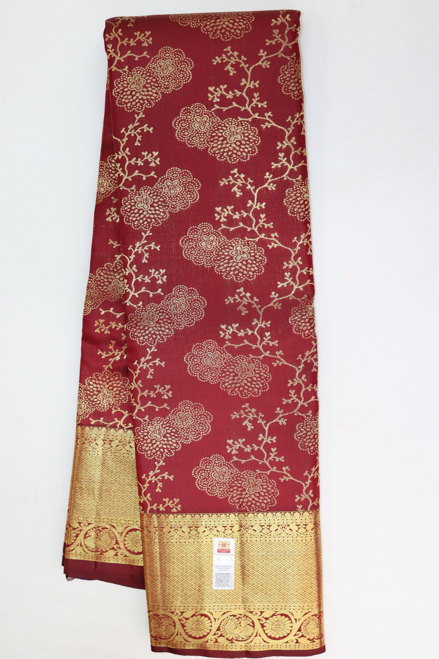 Elegant Dark Red Kanchipuram Silk saree