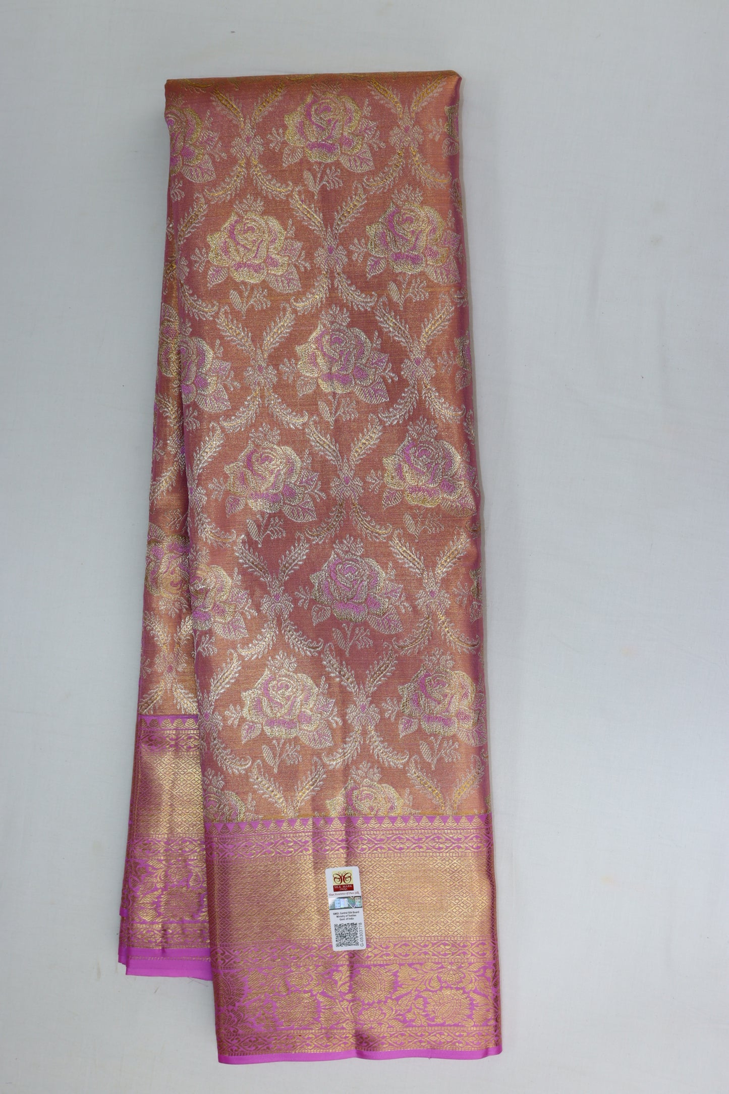 Trendy Peach Kanchipuram Silk saree