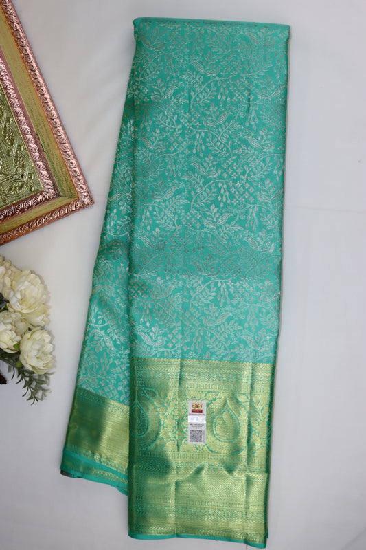 Trendy Sea Green with Gold Kanchipuram Silk saree From Weavers and Best on Online