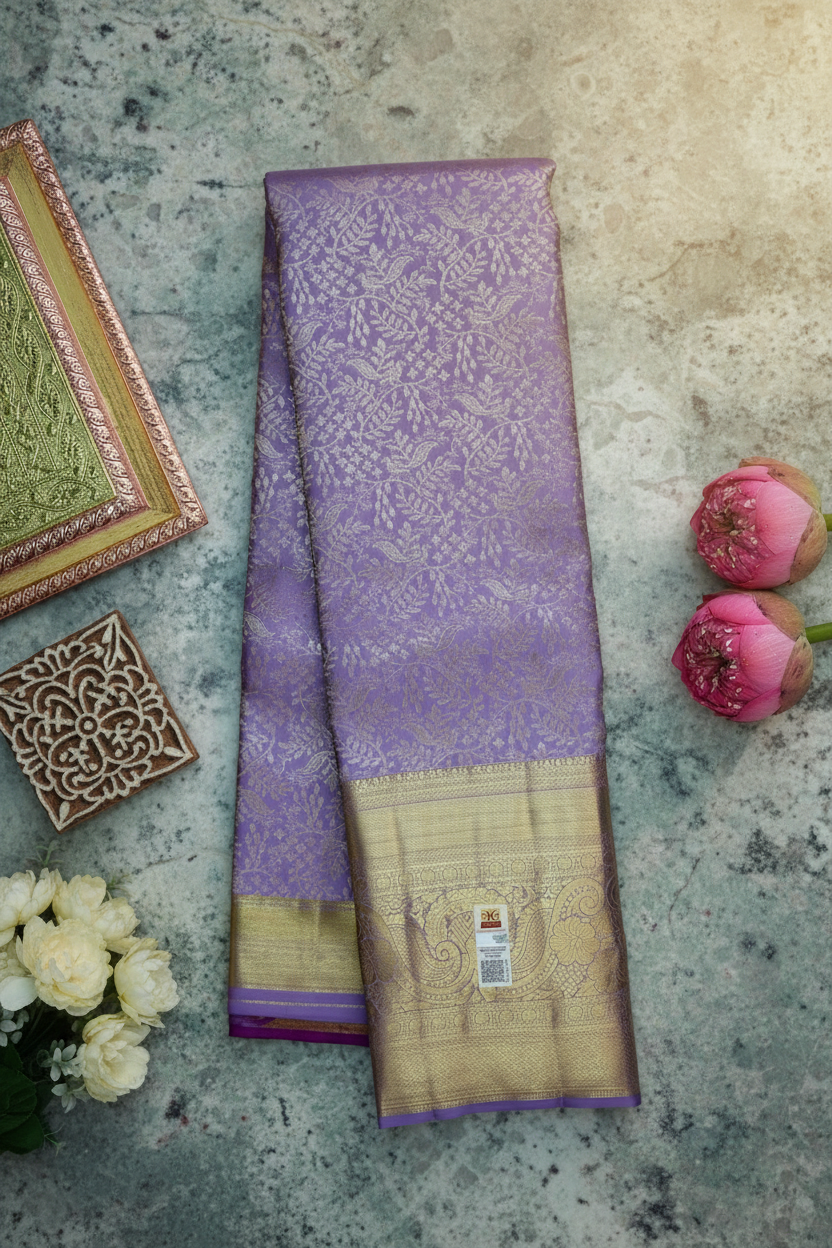 Elegant Lavender with Gold Kanchipuram Silk saree