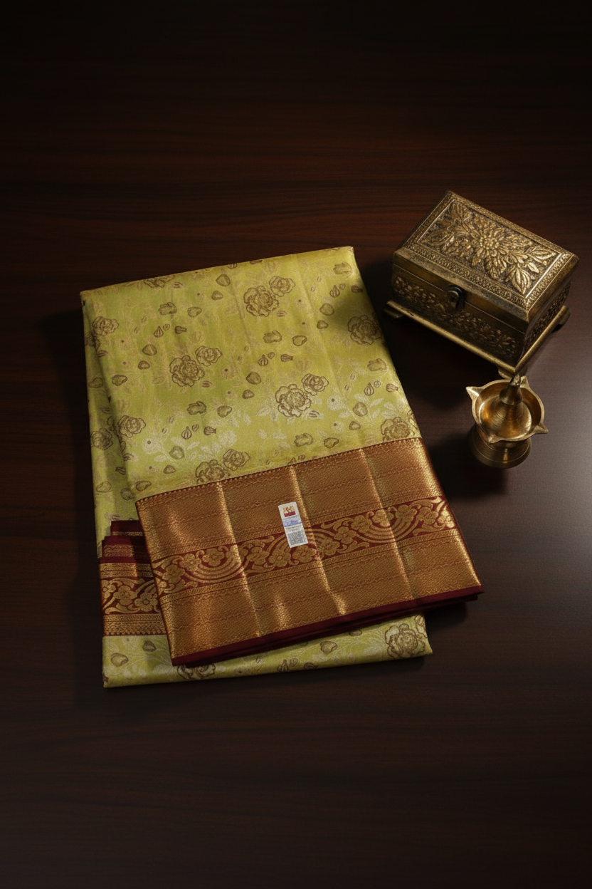 Stunning Yellow Pure Kanchipuram Silk saree
