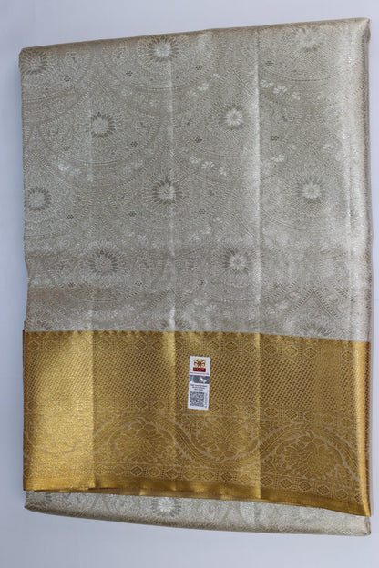 Traditional Pastel Silver Pure Kanjipuram Saree From Weavers and Best on Online