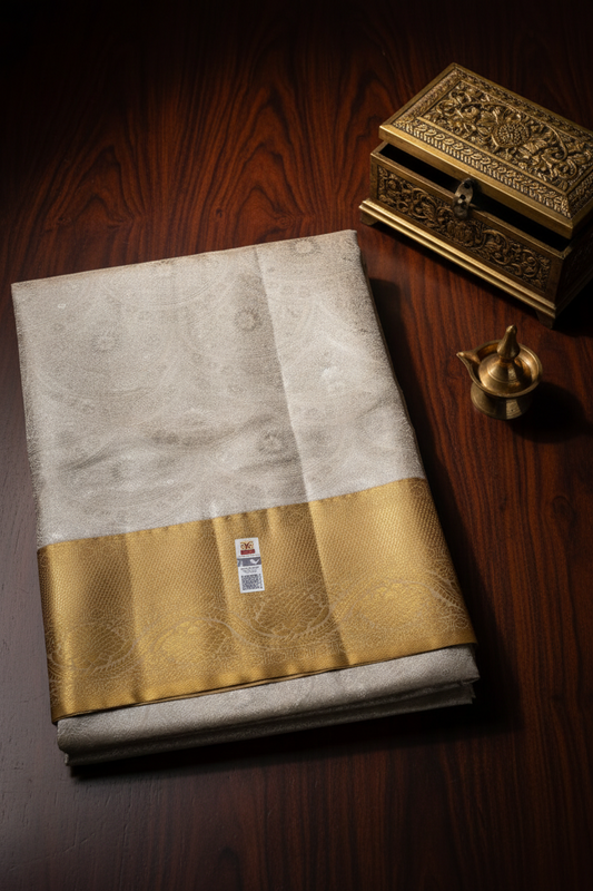 Traditional Pastel Silver Pure Kanjipuram Saree