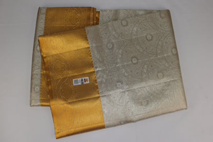 Traditional Pastel Silver Pure Kanjipuram Saree From Weavers and Best on Online