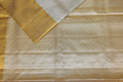 Traditional Pastel Silver Pure Kanjipuram Saree From Weavers and Best on Online