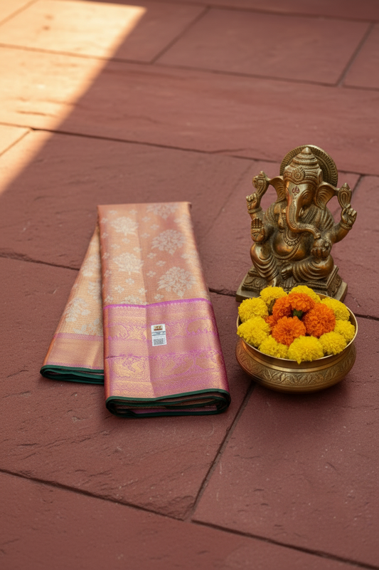 Classy Baby Pink Pure Kanjipuram Saree