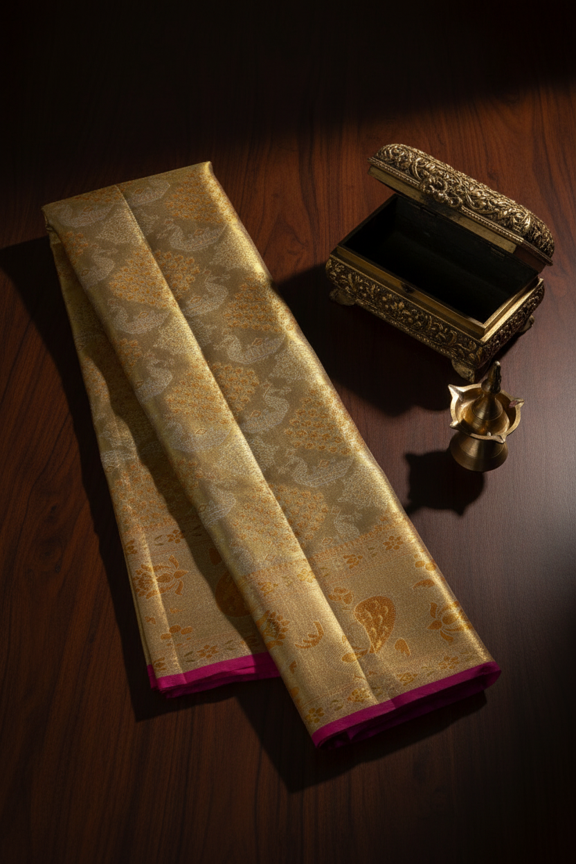Lovely Gold Pure Kanjipuram Saree