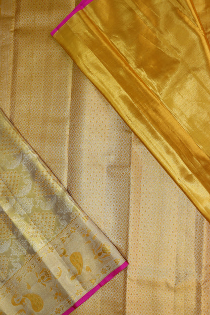 Lovely Gold Pure Kanjipuram Saree From Weavers and Best on Online