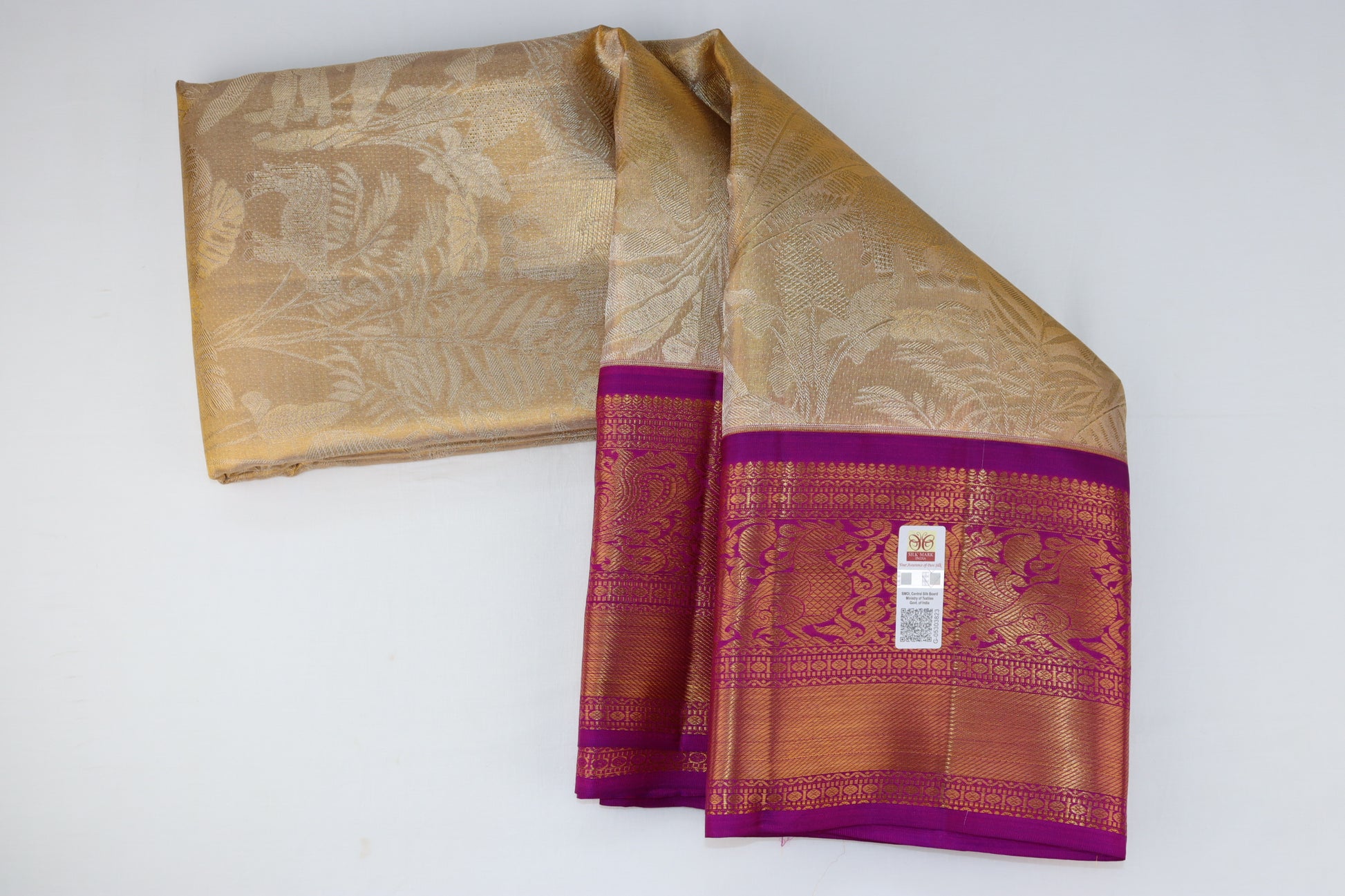 Classic Beige Gold Kanchipuram Silk saree From Weavers and Best on Online