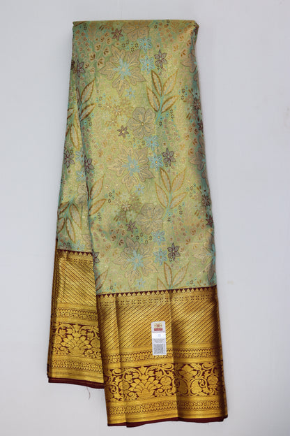 Divine Pista Green Kanchipuram Silk saree From Weavers and Best on Online