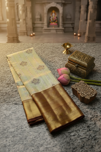 Opulent Chacolate Brown Kanchipuram Silk Saree