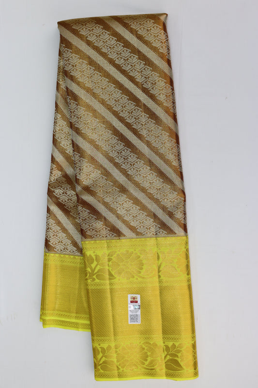 Graceful Brown With Yellow Kanchipuram Silk Saree