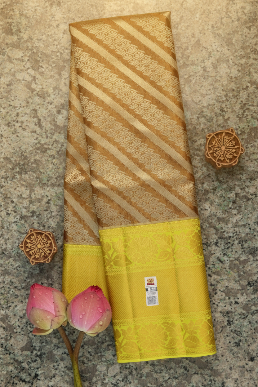 Graceful Brown With Yellow Kanchipuram Silk Saree