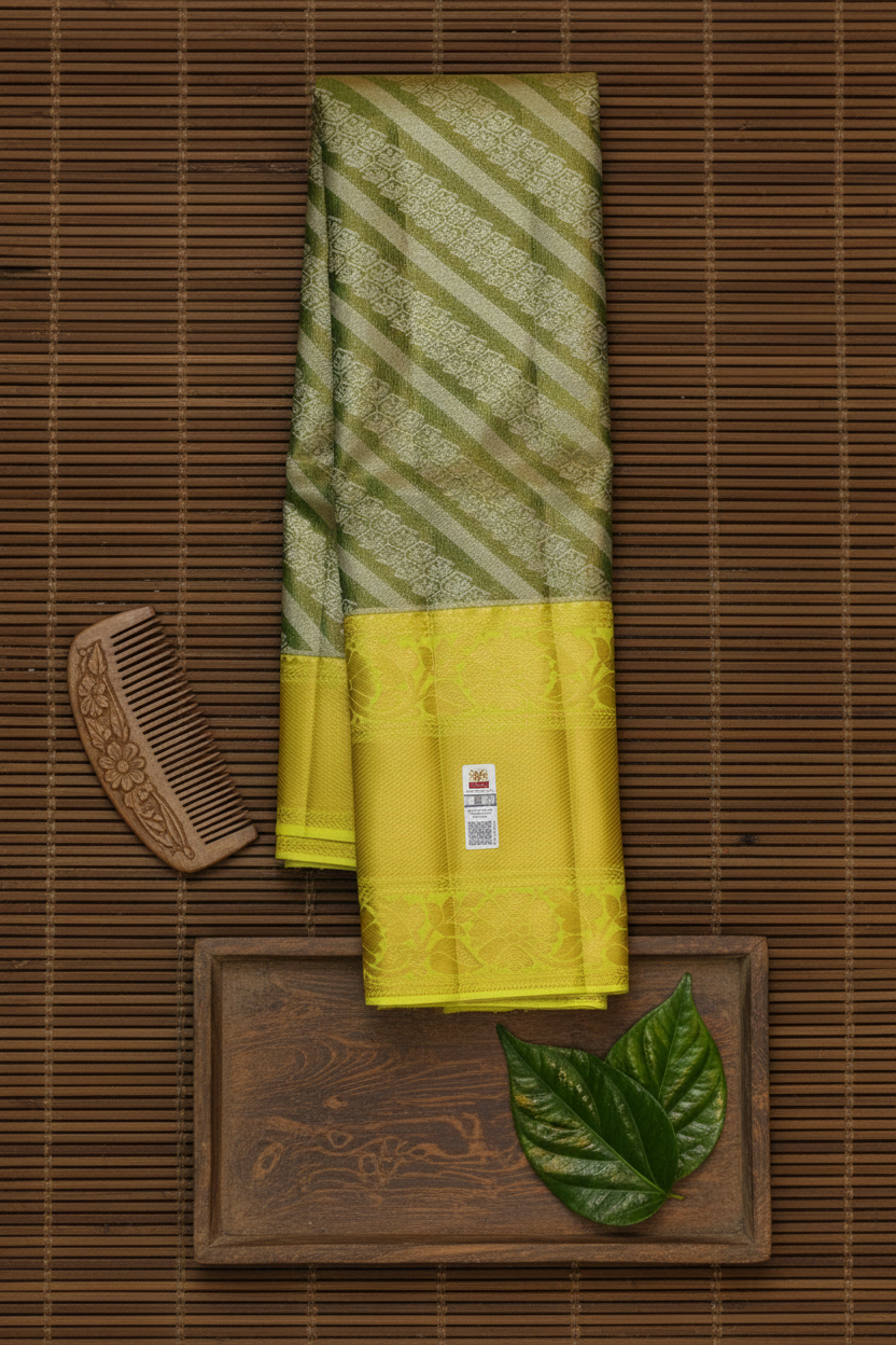 Graceful Green With Yellow Kanchipuram Silk Saree