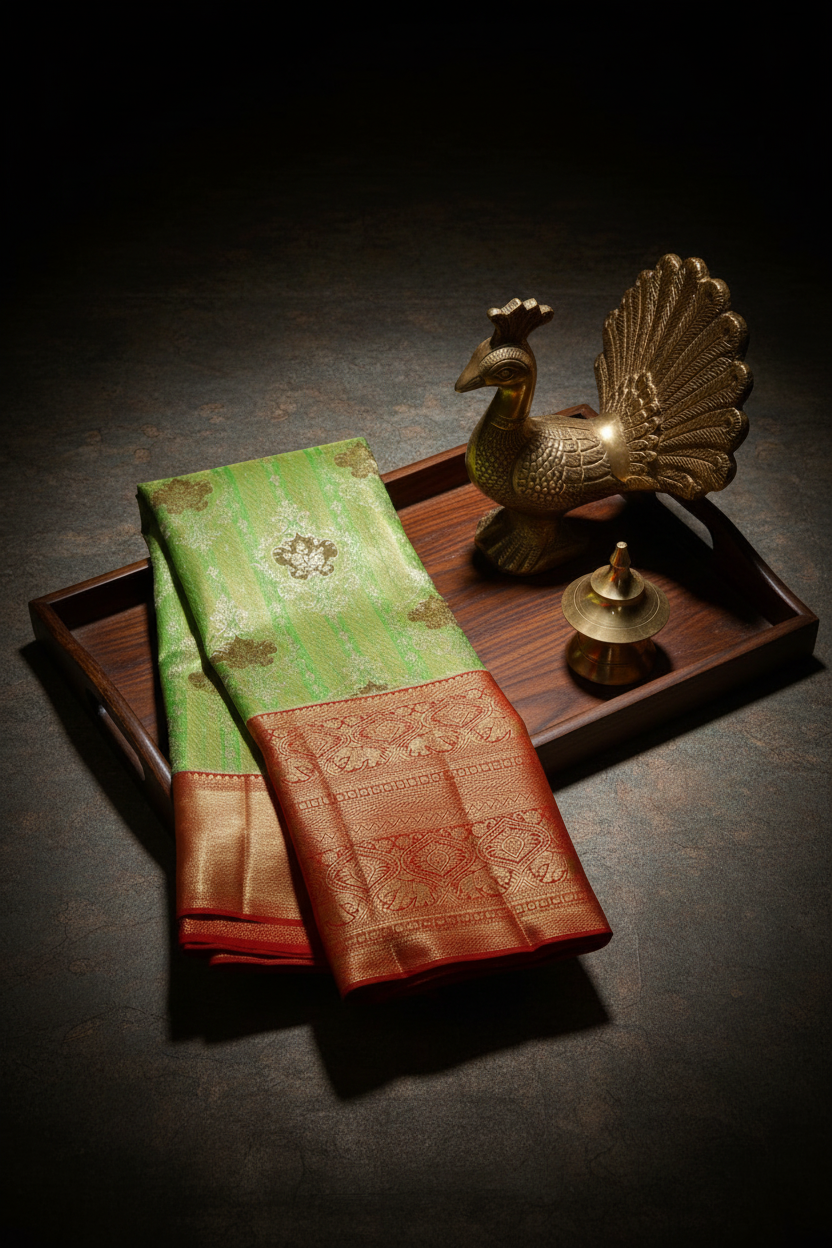 Graceful Green With Red Kanchipuram Silk Saree