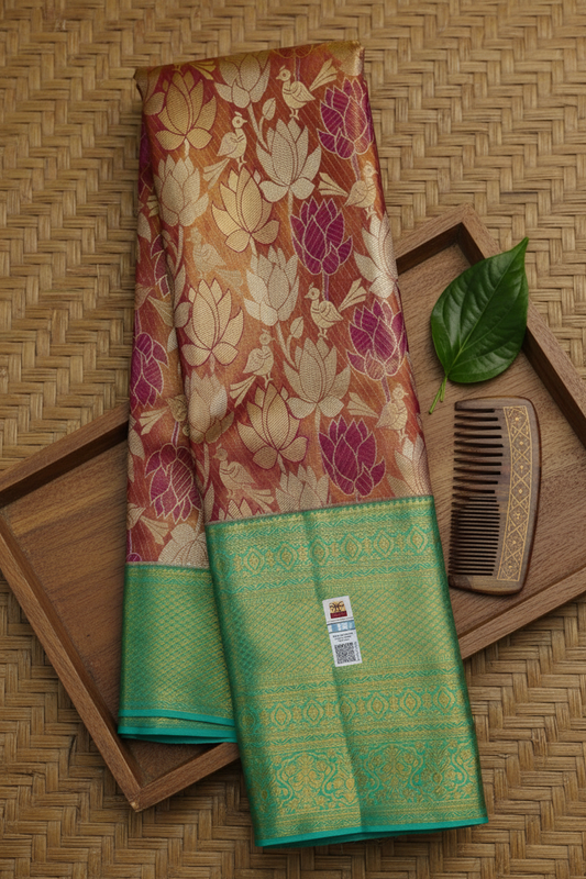 Mesmerizing Rust Orange Pure Kanjipuram Saree