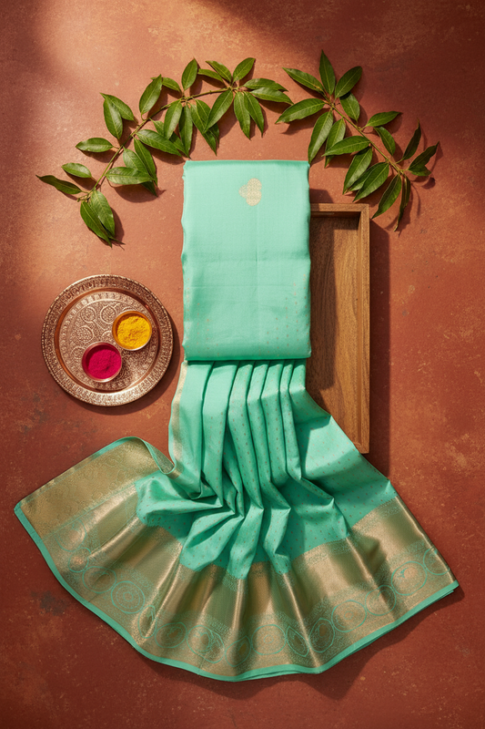 Traditional Sea Blue Kanjipuram Saree