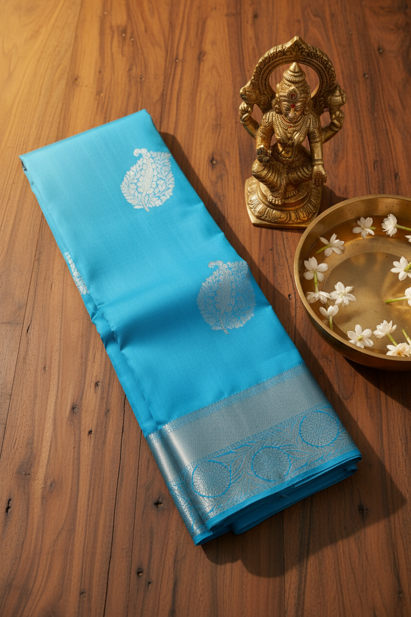 Traditional Blue Kanjipuram Saree