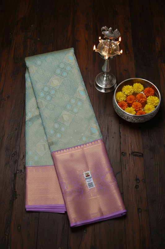 Traditional Sea Blue Kanjipuram Saree