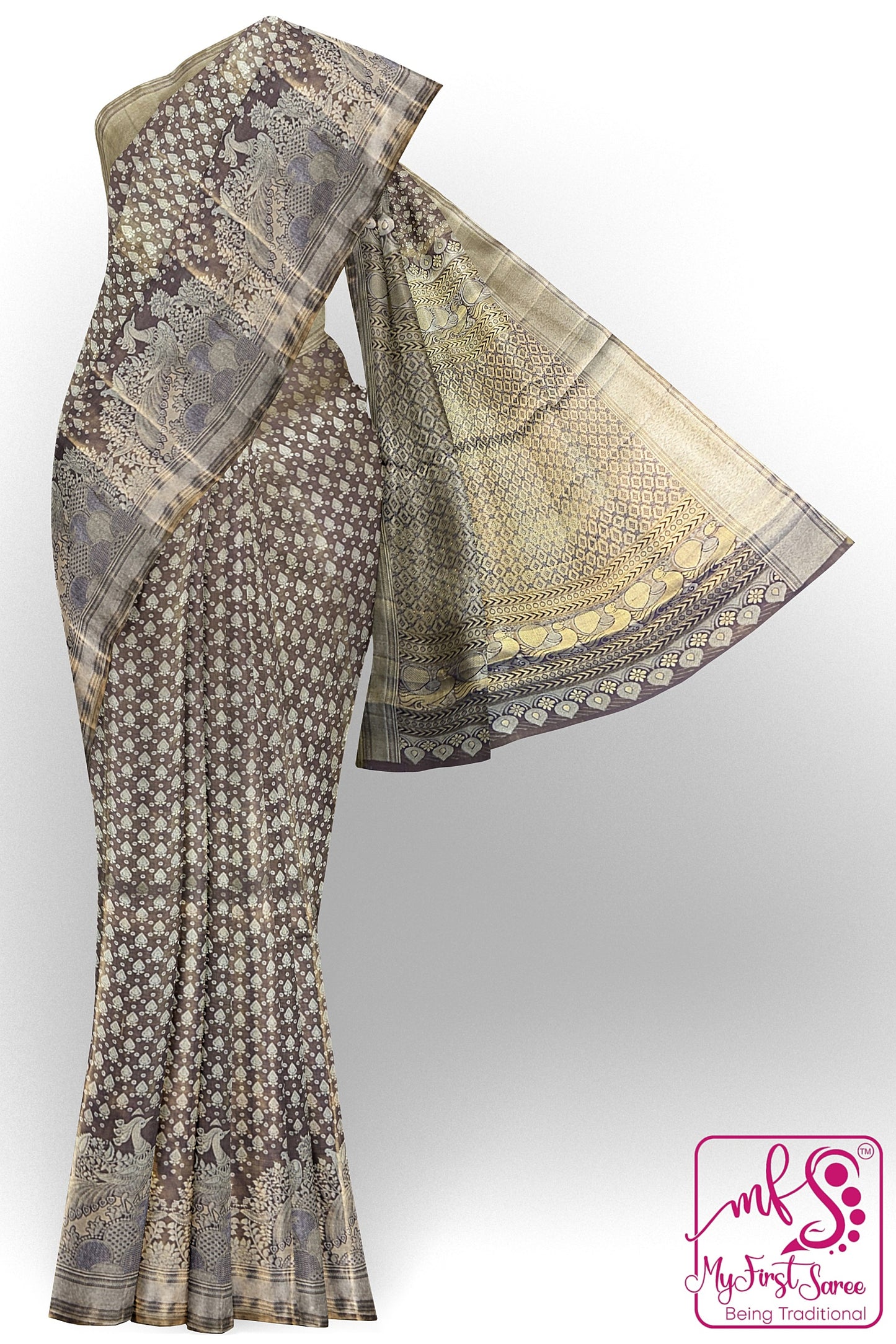 Trendy Chacolate Brown color Kachipuram Silk saree