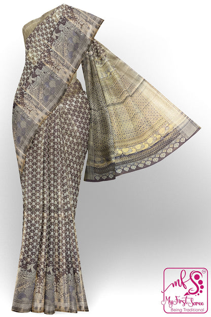 Trendy Chacolate Brown color Kachipuram Silk saree