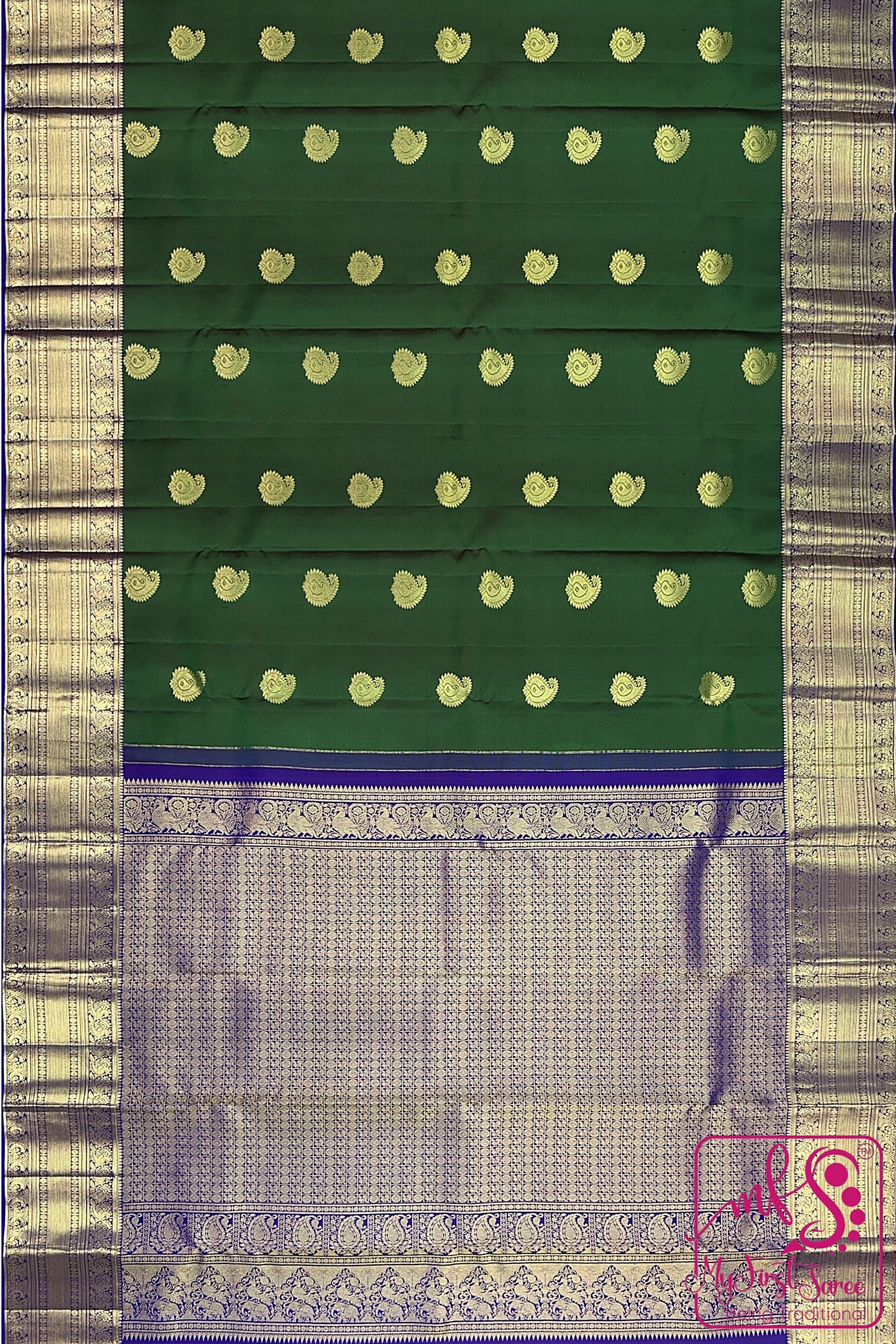 Traditional Green Kanchipuram Silk Saree From Weavers and Best on Online