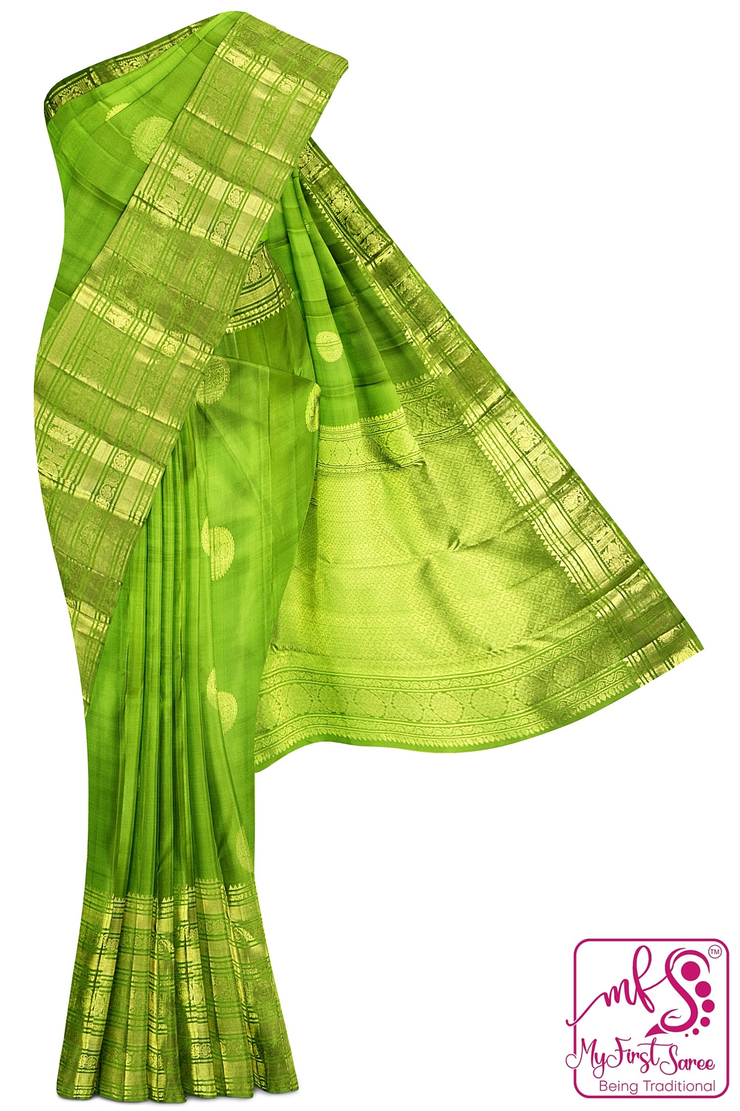 Traditional Parrot green Kanchipuram Silk Saree