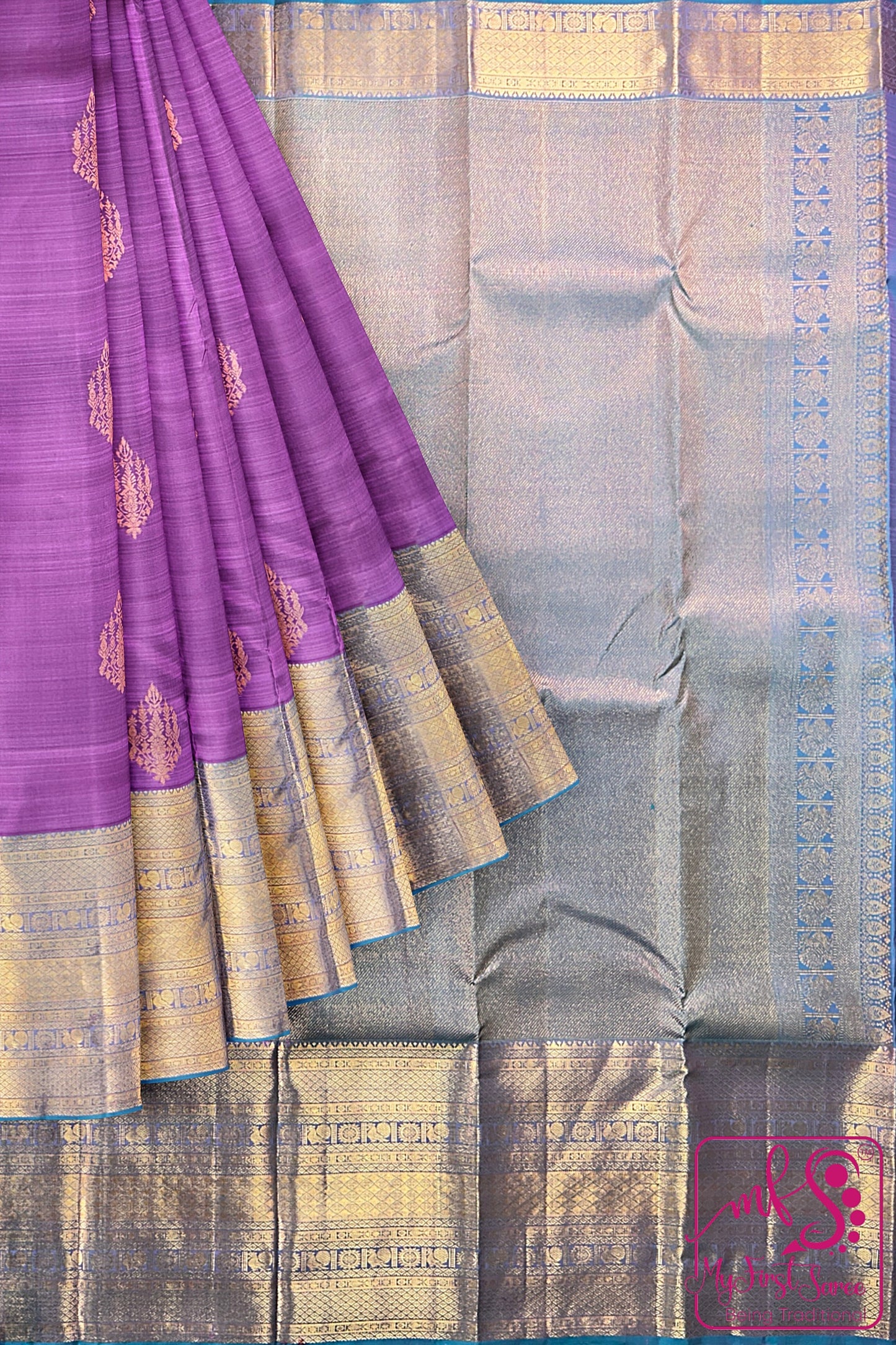 Classy Floral Violet Kanchipuram Silk Saree From Weavers and Best on Online