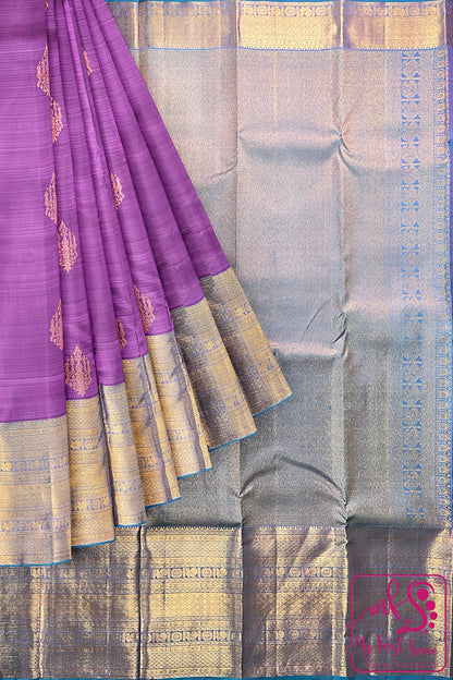 Classy Floral Violet Kanchipuram Silk Saree From Weavers and Best on Online
