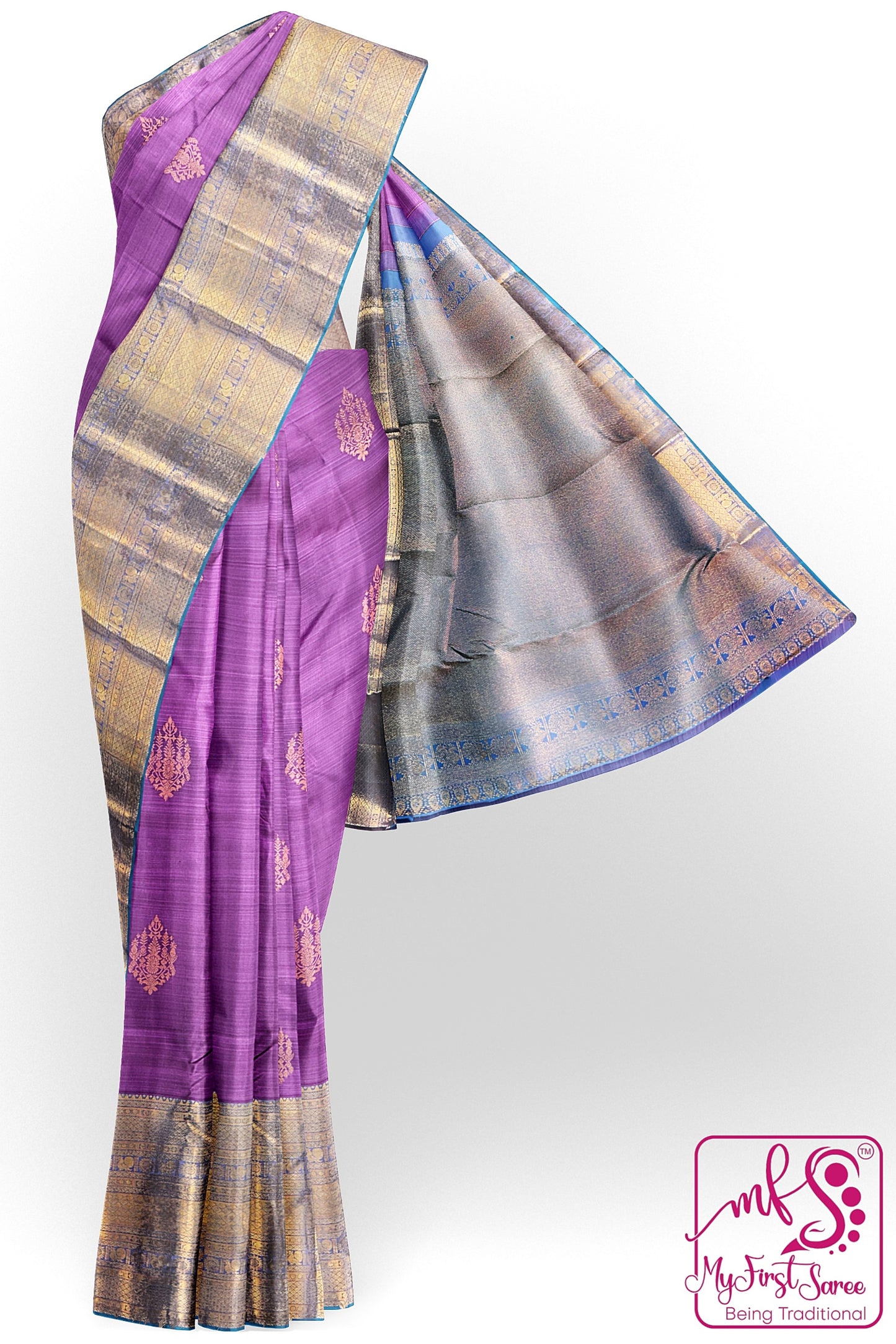 Classy Floral Violet Kanchipuram Silk Saree From Weavers and Best on Online