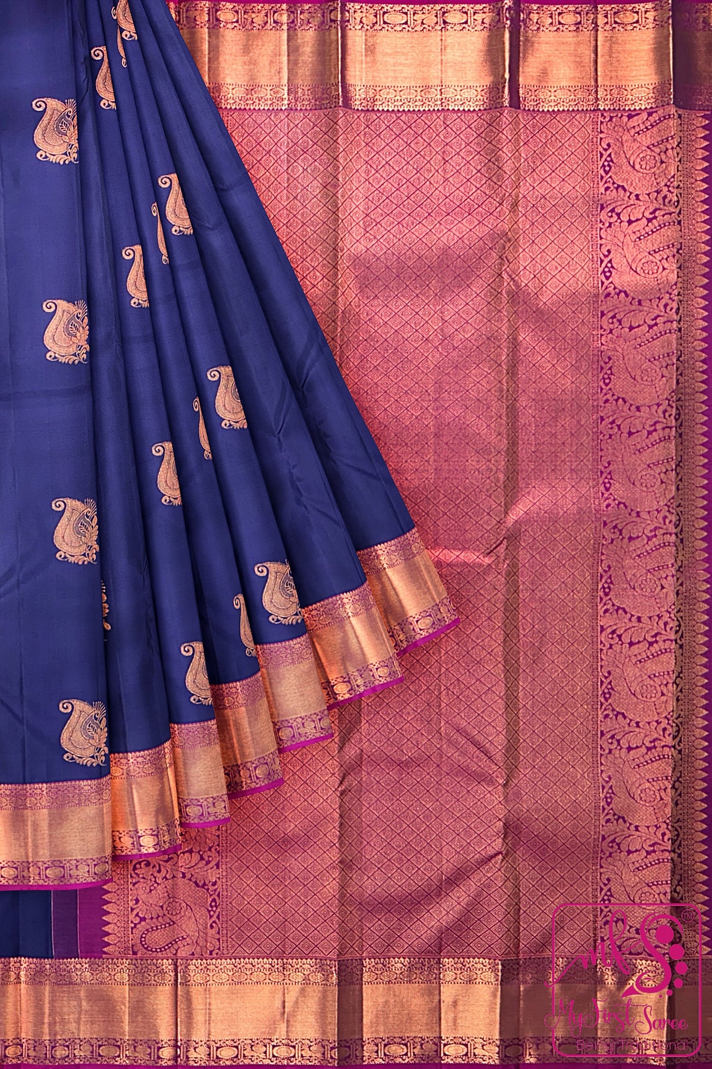 Rich Royal Blue Kanchipuram Silk Saree From Weavers and Best on Online