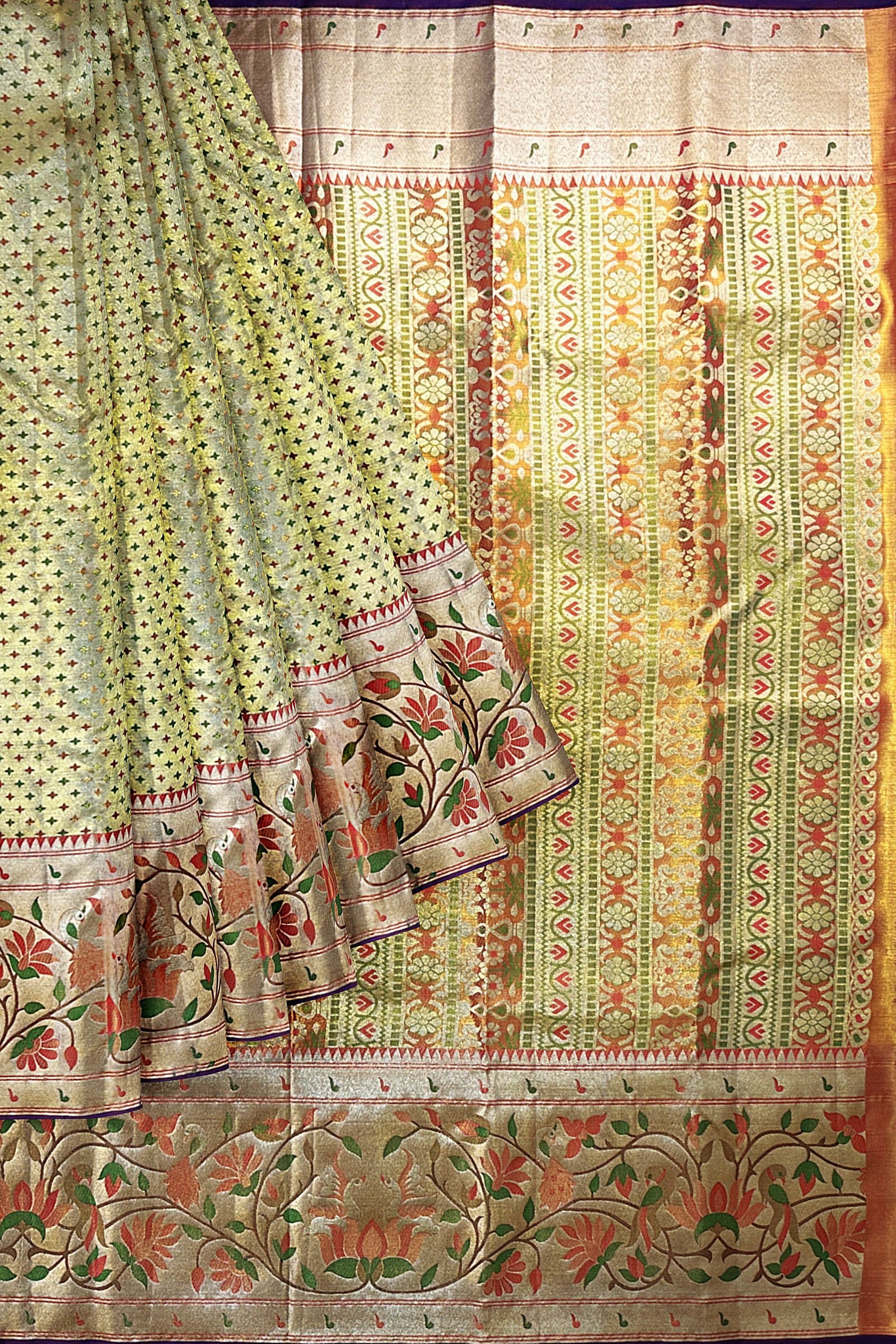 Kanchipuram Silk Saree - Dark Sage x Gold [Two-Tone]