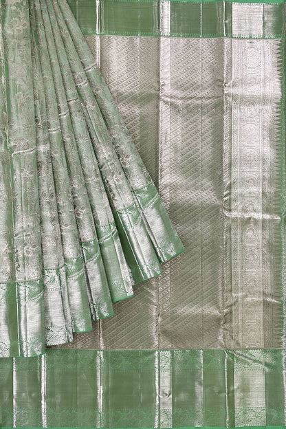 Classy Light green with Silver tone Kanchipuram Silk Saree