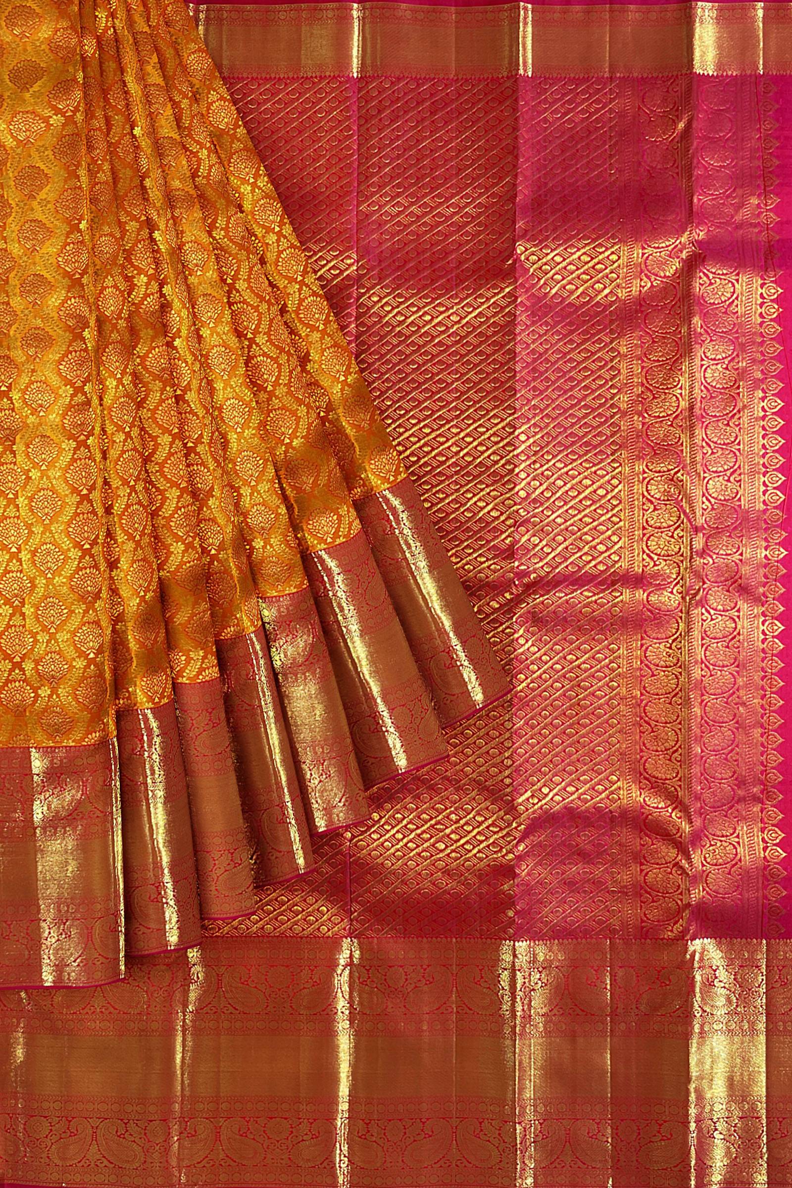 Rich Mustard Yellow Kanchipuram Silk Saree From Weavers and Best on Online
