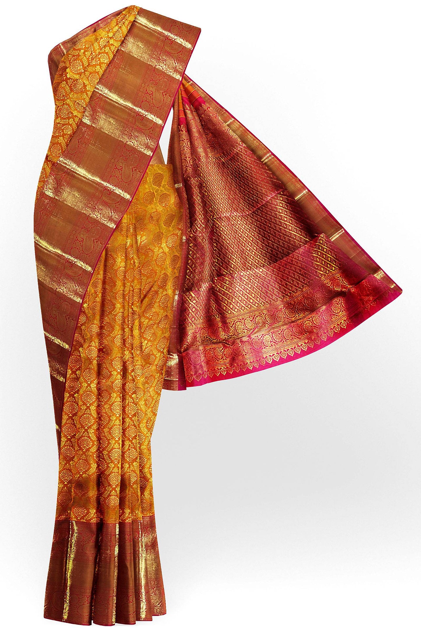 Rich Mustard Yellow Kanchipuram Silk Saree From Weavers and Best on Online