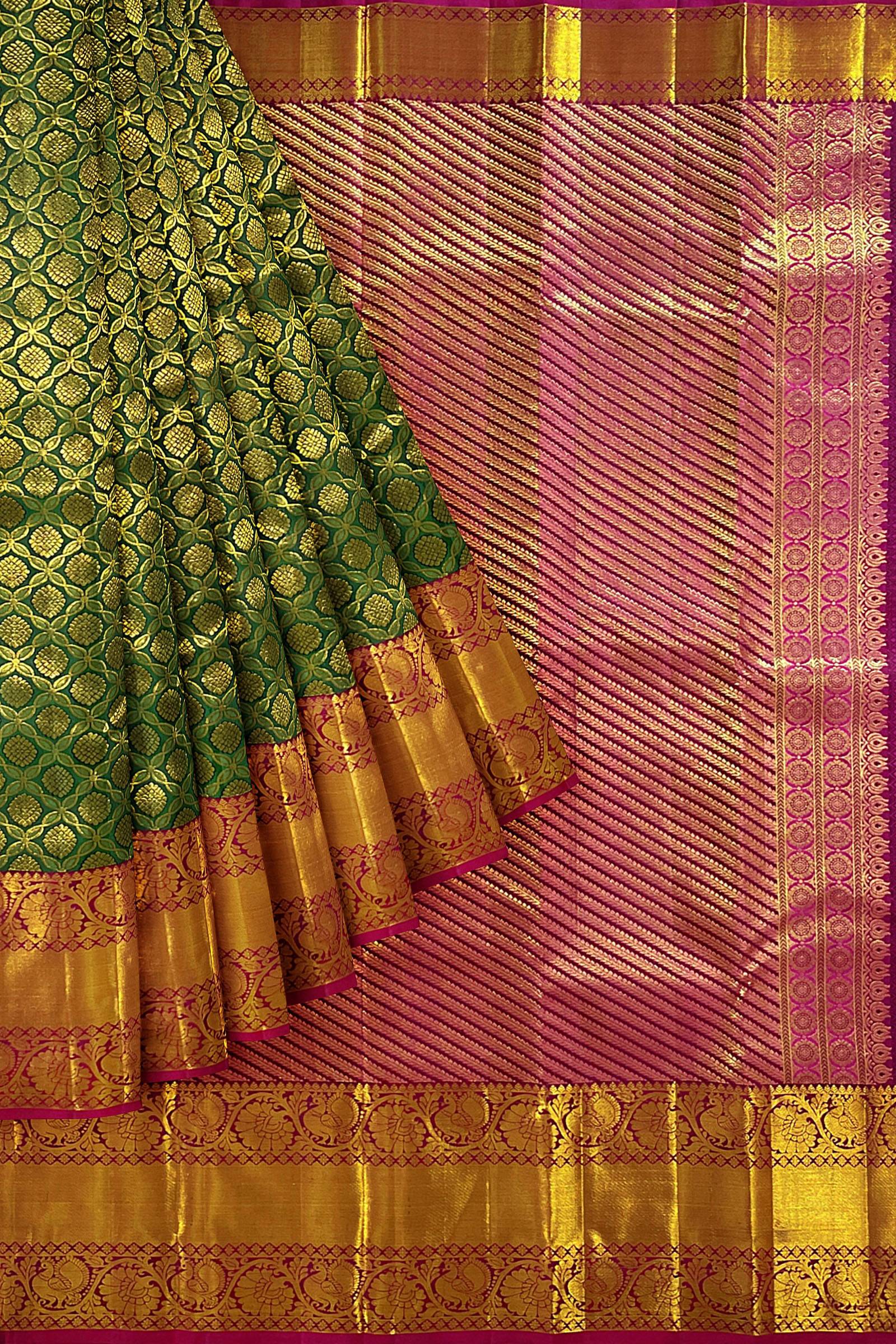 Classy Green Kanchipuram Silk Saree From Weavers and Best on Online