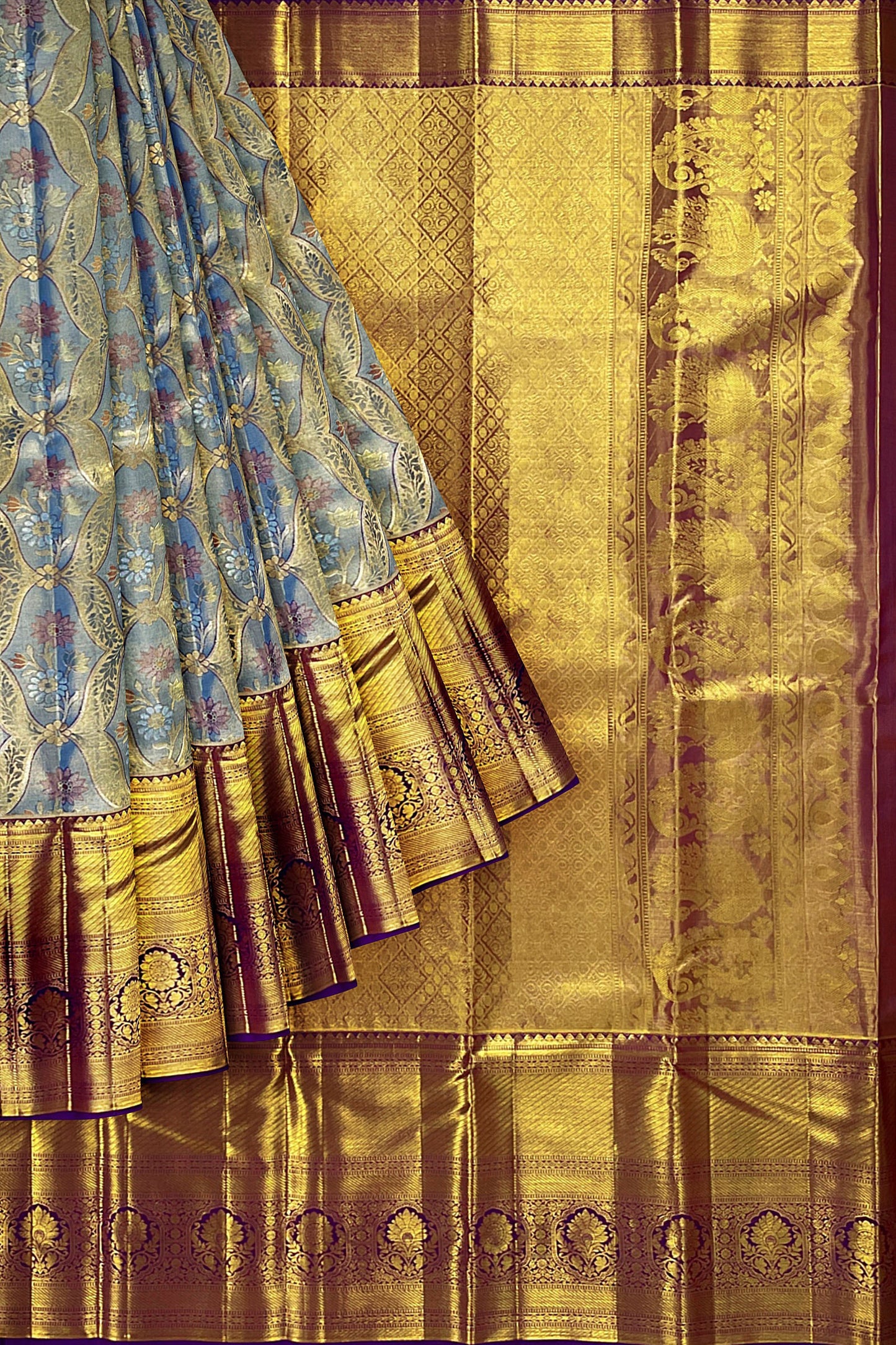 Beautifull Grey Kanchipuram Silk Saree