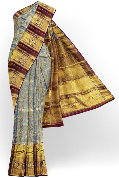 Beautifull Grey Kanchipuram Silk Saree