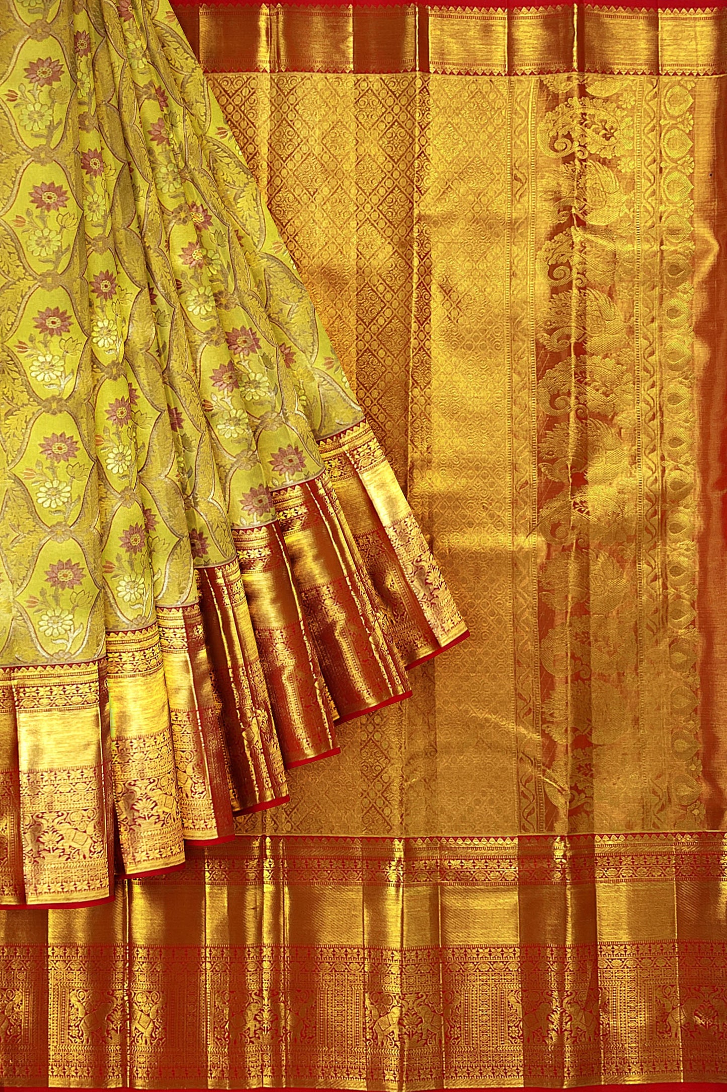 Vibrant Goldish Yellow Kanchipuram Silk Saree From Weavers and Best on Online