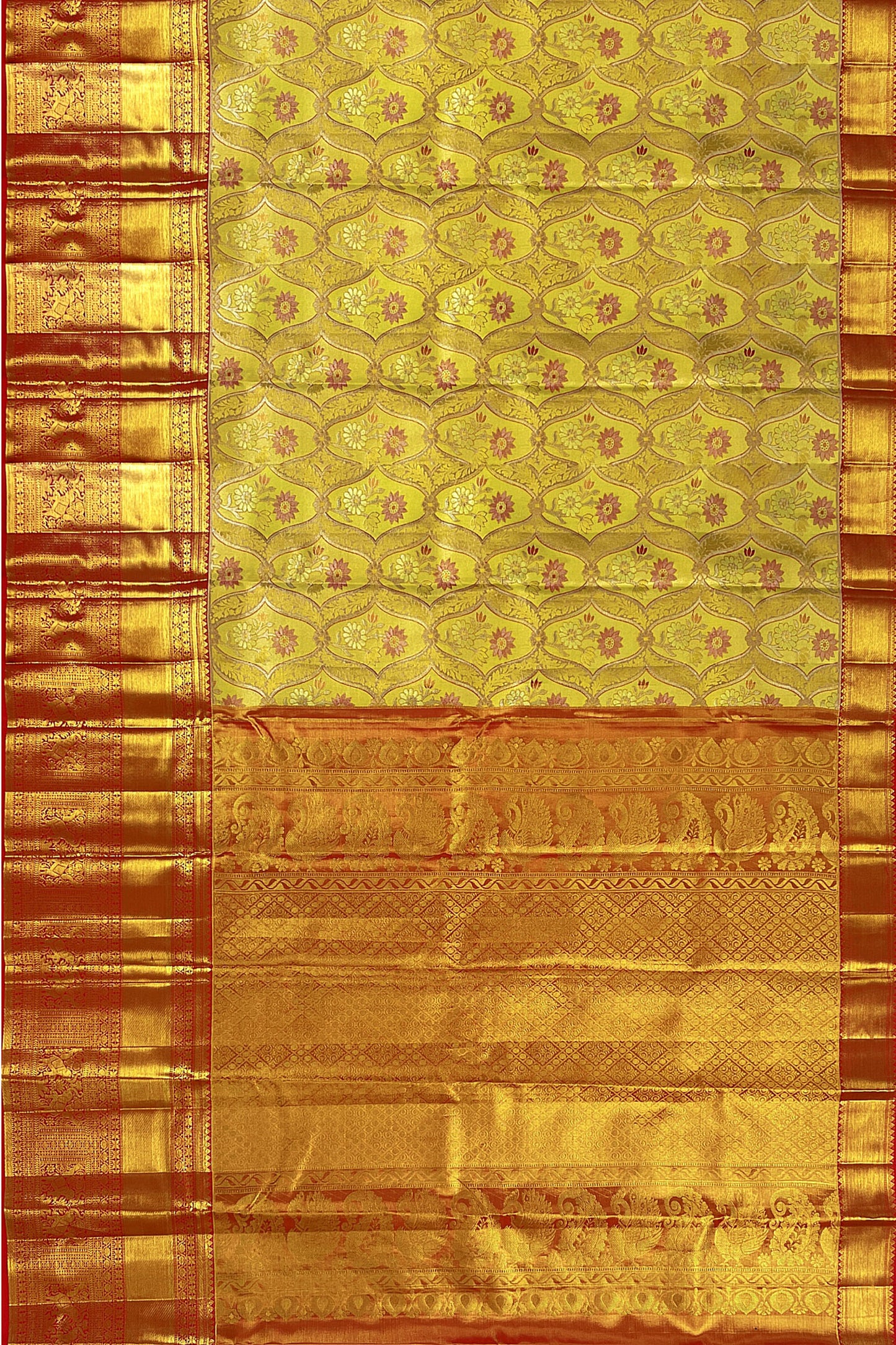 Vibrant Goldish Yellow Kanchipuram Silk Saree From Weavers and Best on Online