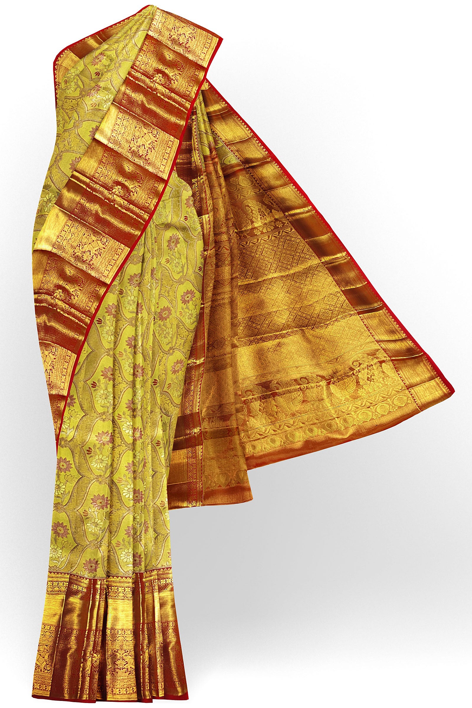 Vibrant Goldish Yellow Kanchipuram Silk Saree From Weavers and Best on Online