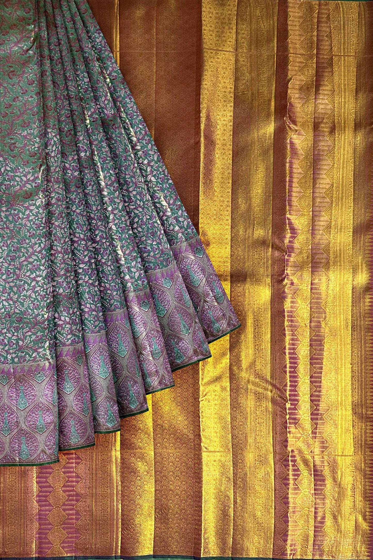 Authentic Green With Pink Kanchipuram Silk Saree