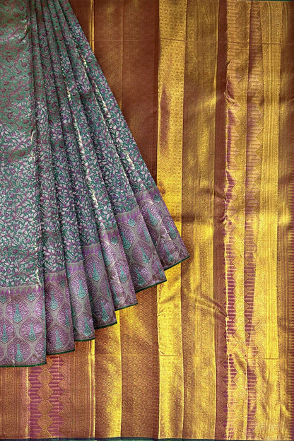 Authentic Green With Pink Kanchipuram Silk Saree