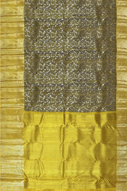 Beautiful Gray with Yellow Kanchipuram Silk Saree From Weavers and Best on Online
