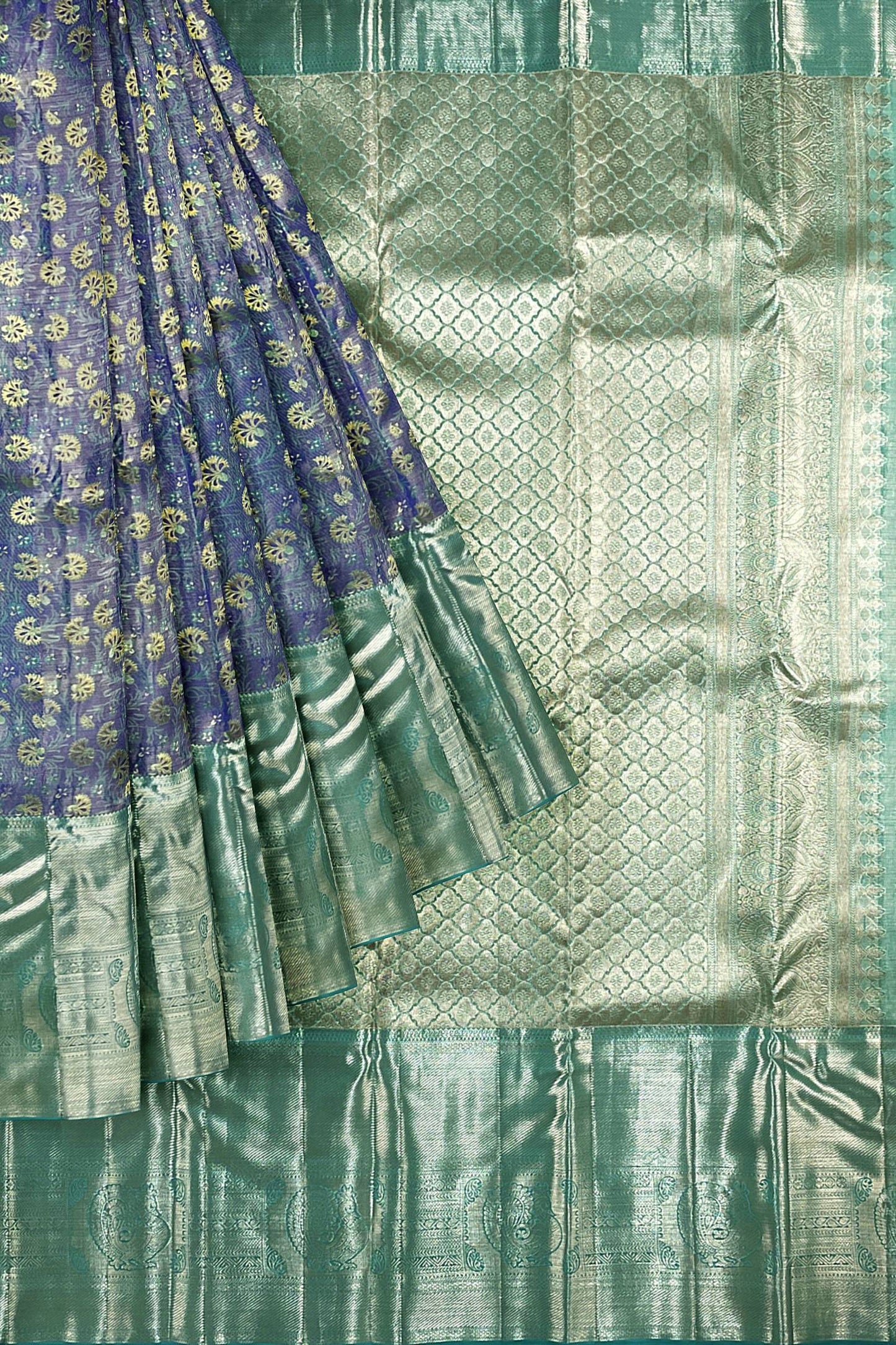 Exotic Grape Violet with Blue Kanchipuram Silk Saree From Weavers and Best on Online